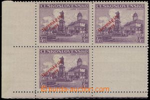 74307 - 1939 Alb.20, Poděbrady 4CZK, LL corner blk-of-4 with coupon