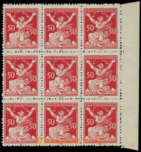 74449 -  Pof.155A, 50h red, blk-of-9 with R margin, printing plate N