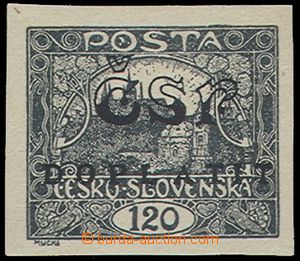 74505 - 1922 ZT přetisku na známce Hradčany 120h, nezoubkovaná, 