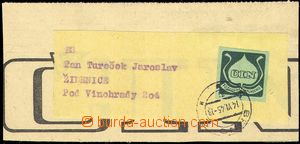 74951 - 1945 cut square with newspaper label ČIN, CDS BRNO 2/14.6.4