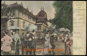75429 - 1908 LUHAČOVICE - collage, rainy greeting, German, long add