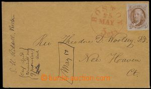 75522 - 1847 letter with 5c brown, Mi.1, very wide margins, red valu