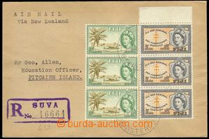 75706 - 1954 Reg and airmail letter sent to Pictairn Iceland, franke