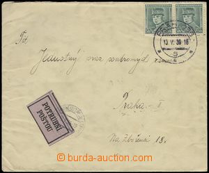 75798 - 1939 letter sent pneumatic-tube post, franked with. pair Cze