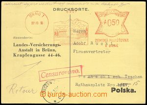 76024 - 1938 lístek vyplacený OVS Zemské pojišťovny v Brně, BR