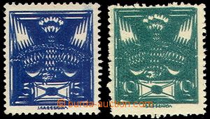 76091 -  Pof.143A, 145A, 5h blue and 10h green, double prints, c.v..