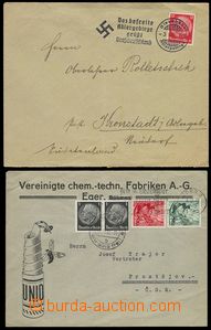 76225 - 1938 2ks dopisů s provizorními razítky, 1x firemní dopis