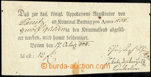 76437 - 1808 RAKOUSKO / BRNO předtištěná kvitance o zaplacení 12G,