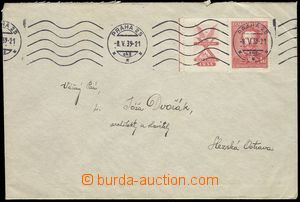 76655 - 1939 dopis do Slezské Ostravy, vyfr. předběžnou zn. Pof.