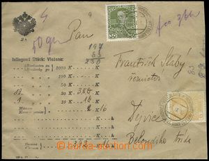 77152 - 1912 money letter, preprinted blank form, with Mi.143, 148, 