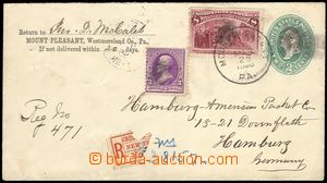 77411 - 1895 postal stationery cover 2c sent as Reg to Germany, upra