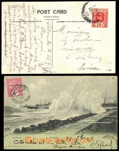 77773 - 1903-29 postcard (port Colombo) with 6c in picture side, CDS