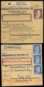 77779 - 1942-43 2x larger part of parcel card with franking, mailing