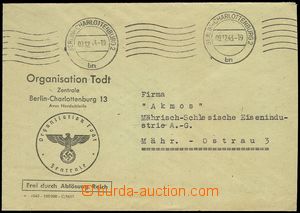 77850 - 1943 služební dopis organizace Todt, oficielní obálka s 