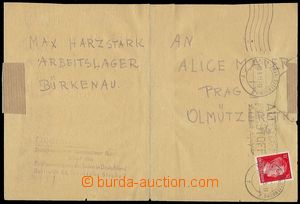 77934 - 1943 C.C. BIRKENAU  improvizovaný letter sent from C.C. to 