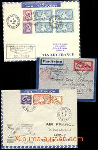 78056 - 1948-50 sestava 4ks Let. dopisů Air France, různé 1.lety,