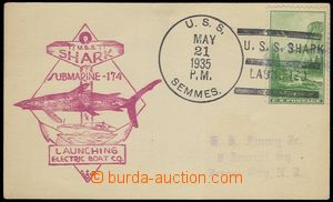 79596 - 1935 USA  card from submarine U.S.S. Shark, cachet, special 