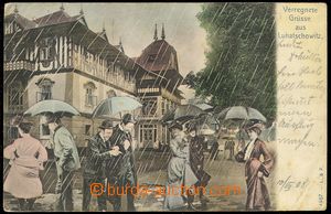 80205 - 1908 LUHAČOVICE - koláž, lidé s deštníky, deštivý po