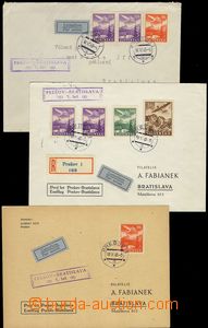80404 - 1943 sestava 3ks Let-dopisů, 1x R, vše 1. let Prešov–Br