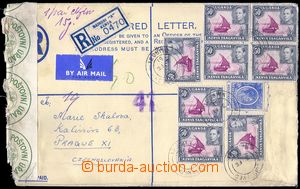 80593 - 1951 Reg and airmail letter to Prague, postal stationery cov