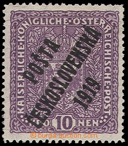 81074 -  falzum přetisku PČ 1919 na zn. 10K světle fialová, žil
