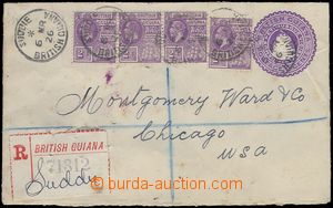 81508 - 1926 postal stationery cover 2c sent as Reg to USA, uprated 