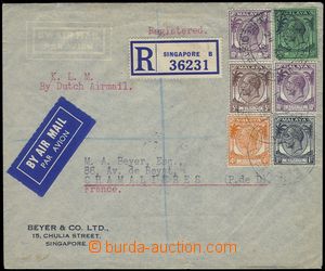 81515 - 1937 MALAYA  Reg and airmail letter to France, franked with.