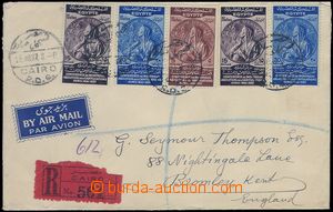 81554 - 1937 Reg and airmail letter to England, with Mi.234-36 (5 pc
