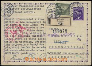 81603 - 1944 CDV16Pb sent as Reg to Slovakia, uprated with stamp Pof