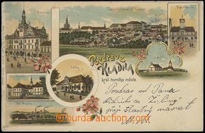 82308 - 1899 KLADNO - okénková litografie, celkový pohled, radnic