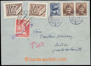 82843 - 1945 insufficiently franked letter burdened by postage-due, 