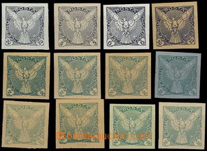 82924 - 1918 comp. 12 pcs of PLATE PROOF, various papers, various va
