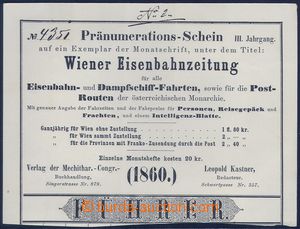 83044 - 1860 RAKOUSKO  potvrzení o předplatném na Wiener Eisenbah
