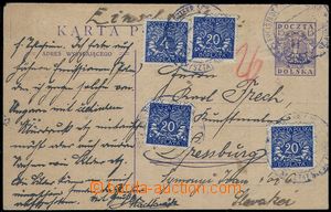 83249 - 1920 polská dopisnice 15gr orlice, dofrank. doplatními zn