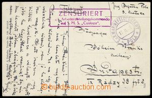 83287 - 1918 S.M.S. CUSTOZA  pohlednice zaslaná z lodi, rámečkov