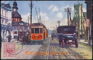 83388 - 1922 JAPONSKO / TOKIO  barevný pohled na ulici s tramvají 