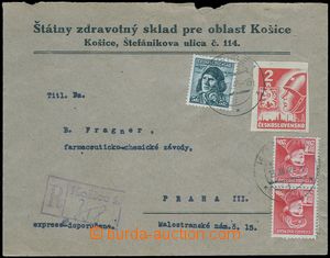 83903 - 1945 R-dopis zaslaný 18.12.45 z Košic do Prahy, vyfr.zn. P