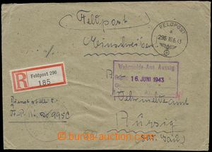 85070 - 1943 R-dopis adresovaný do Ústí n.L., DR Feldpost 296/ 10