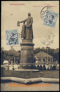 85167 - 1909 pohlednice Saigonu zaslaná do Prahy vyfr. zn. Mi.44 2x