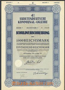 85195 - 1941 SUDETY  podílový list, 1000RM, Liberec, výborný sta