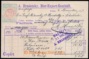 85344 - 1893 dopisnice FJ 2kr, vzadu přítisk firmy A. Hradetzky, B