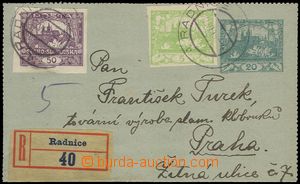 85613 - 1919 CZL1Pa, Hradčany, blue-green paper, sent as Reg, uprat