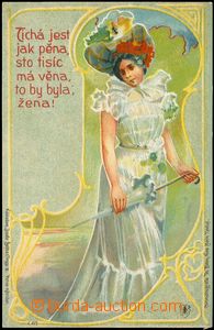 85722 - 1903 Josef Šváb č. 615, barevná litografie, dáma s para