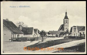 85776 - 1918 BĚHAŘOVICE - náves, pumpa, kostel; prošlá, dobrý 