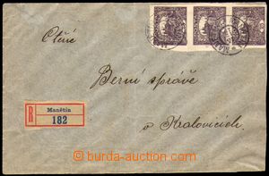 86421 - 1919 Reg letter franked with. str-of-3 stamp. 25h black-viol