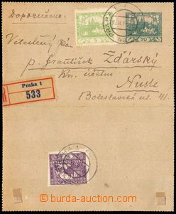 86577 - 1919 CZL1, Hradčany, sent as Reg, uprated with stamp Pof.3 