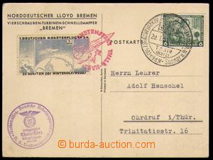 86754 - 1934 ROCKET MAIL  postcard ship Bremen with Mi.502 + adverti