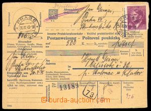 86965 - 1945 larger part of post. order, with 4 Koruna Hitler,  post