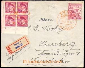 86969 - 1938 AUTOPOŠTA  R-dopis zaslaný do Švédska, správná fr