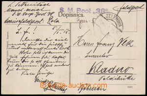 87372 - 1915 S.M. BOOT 38 modré řádkové raz. na pohlednici (Grav